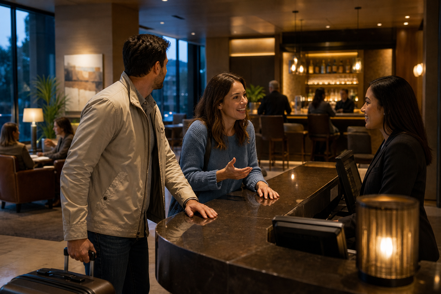 Cozy Hotel Lobby With Colorful Cocktails At Twilight